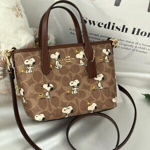 Coach X Peanuts City Mini Tote Bag In Signature Canvas With Snoopy Print